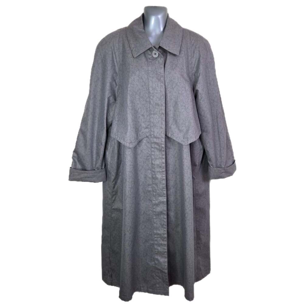 Vintage London Fog Trench Coat Size 14 Reg Gray Floral All Weather